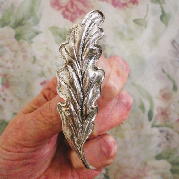 Vintage TORTOLANI Silver Plate Leaf Brooch: DESIGNER  Foliate Silver Jewelry - Picture 11 of 15